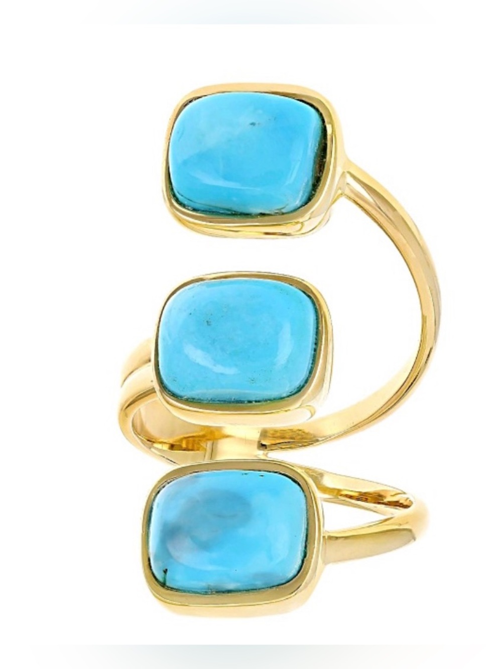 Blue Kingman Turquoise 18k Yellow Gold Over Sterling Silver Ring Size 7 NEW